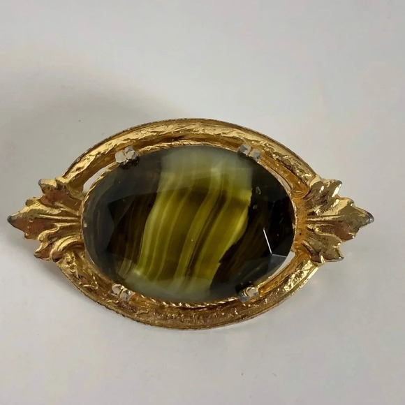 Vtg Tiger Eye  Brooch - Picture 3 of 9